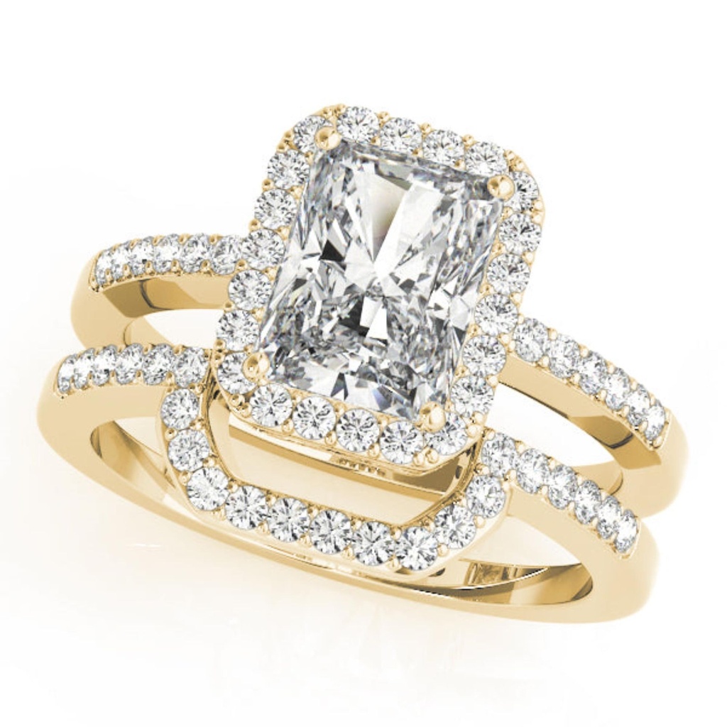 Radiant Cut Diamond Halo With Accents Bridal Set Wedding Ring for Her/Women/Heavy design Ring