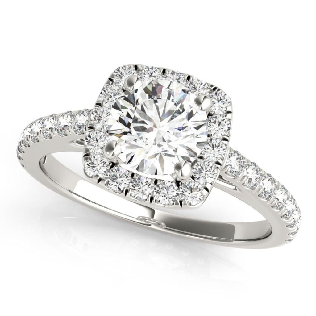 Round Cut Diamond Halo With Accents Engagement Ring for Her/Women