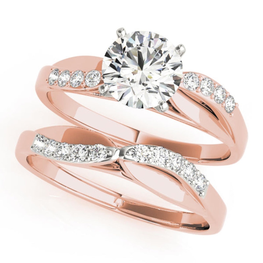 Round Cut Diamond Solitaire With Accents Bridal Set Wedding Ring For Her/Women