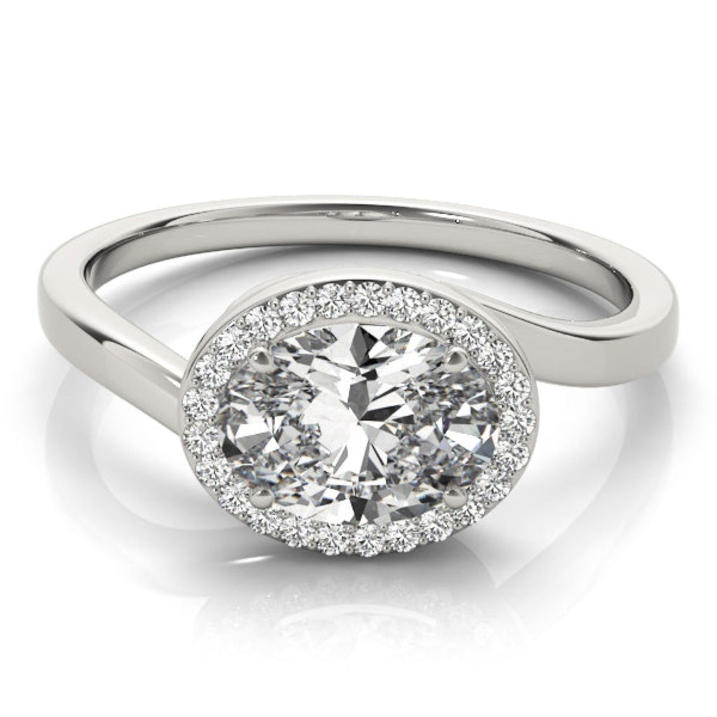 Oval Cut Diamond East West Halo Style Engagement Ring for Her/Women