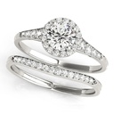 Round Cut Diamond Halo With Accents Engagement Ring Bridal Set for Her