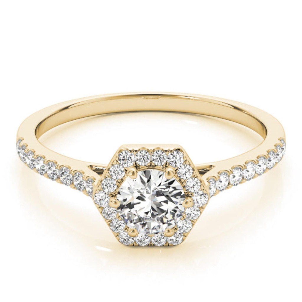 Round Cut Diamond Hexagon Shape Halo With Accents Engagement Ring for Her/Women