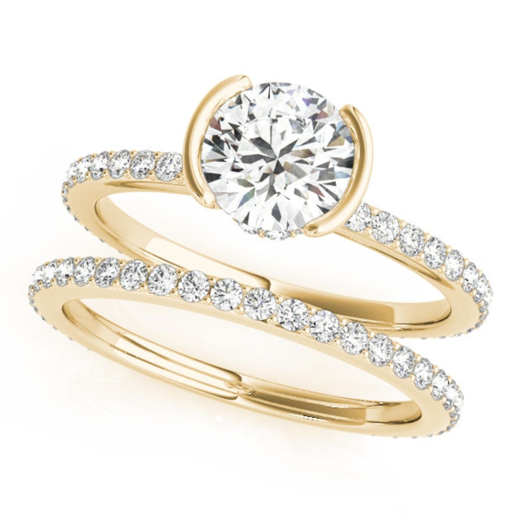 Round Cut Diamond Half Bezel Solitaire With Accents Style Bridal Set Wedding Ring for Her