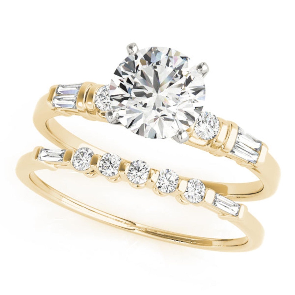 Round Cut Diamond Solitaire With Accents Bridal Set Wedding Ring For Her