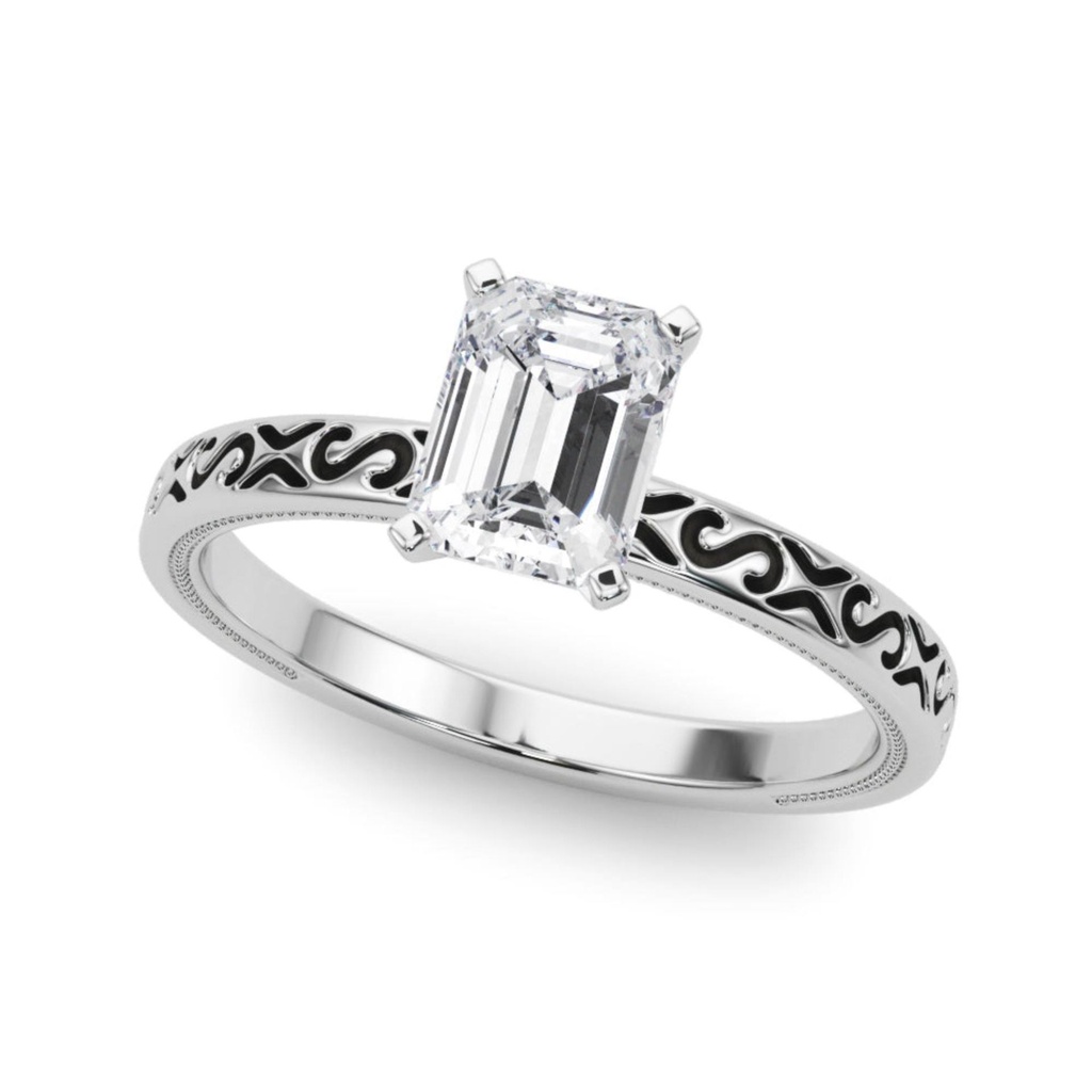 Emerald Cut Diamond Solitaire Style Engagement Ring for Her/Women