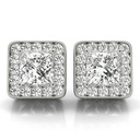 Princess Cut Diamond With Halo Style Stud Earring For Women