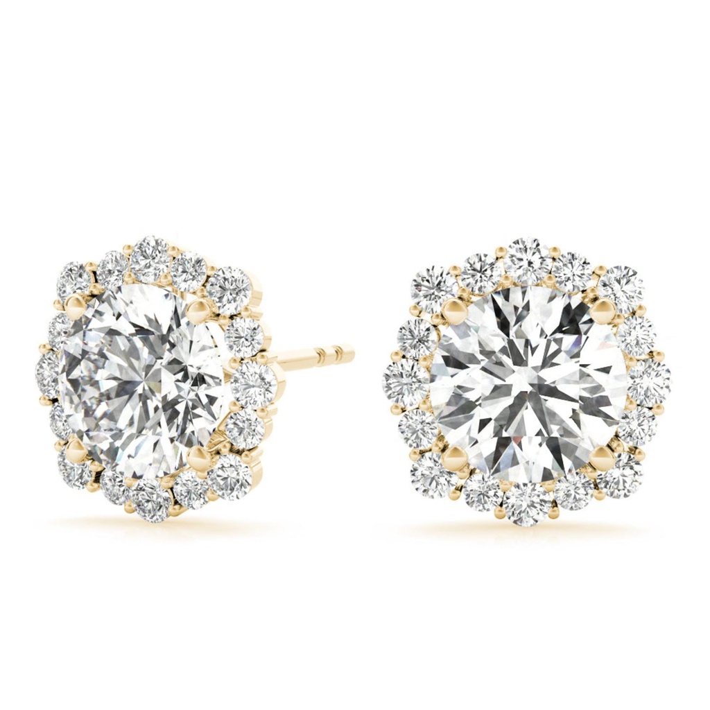 Round Cut Diamond With Floral Style Stud Earring For Women