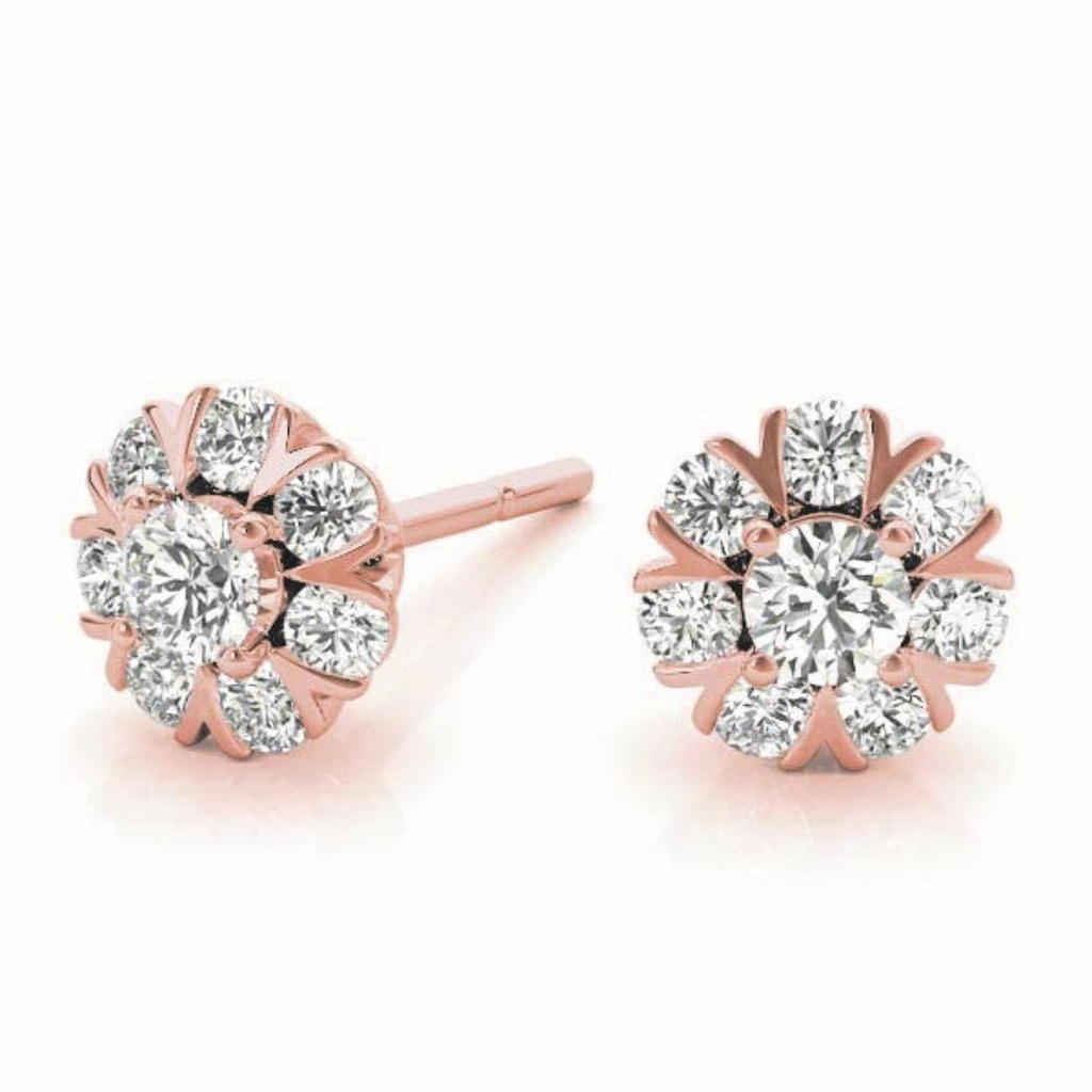 Round Cut Diamond With Halo Style Stud Earring For Women