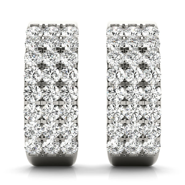 Round Cut Diamond 3 Row Style J-Hoop Earring For Women