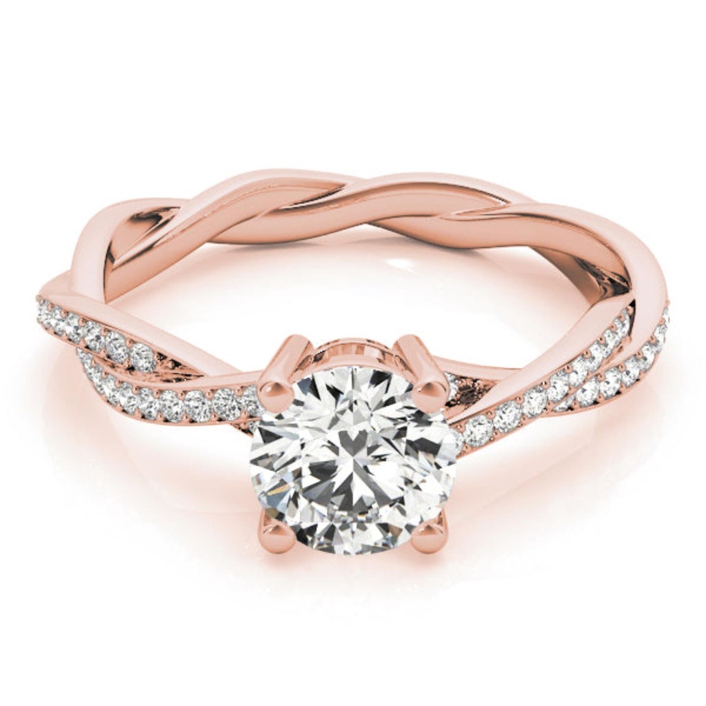 Round Cut Diamond Solitaire With Accent Twisted Engagement Ring For Women