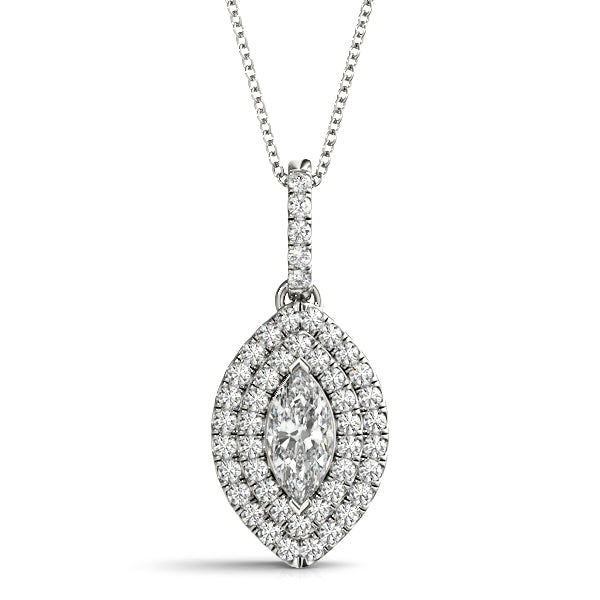 Marquise And Round Cut Diamond Double Halo Pendant Necklace For Women