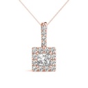 Princess And Round Cut Diamond Halo Pendant Necklace For Women