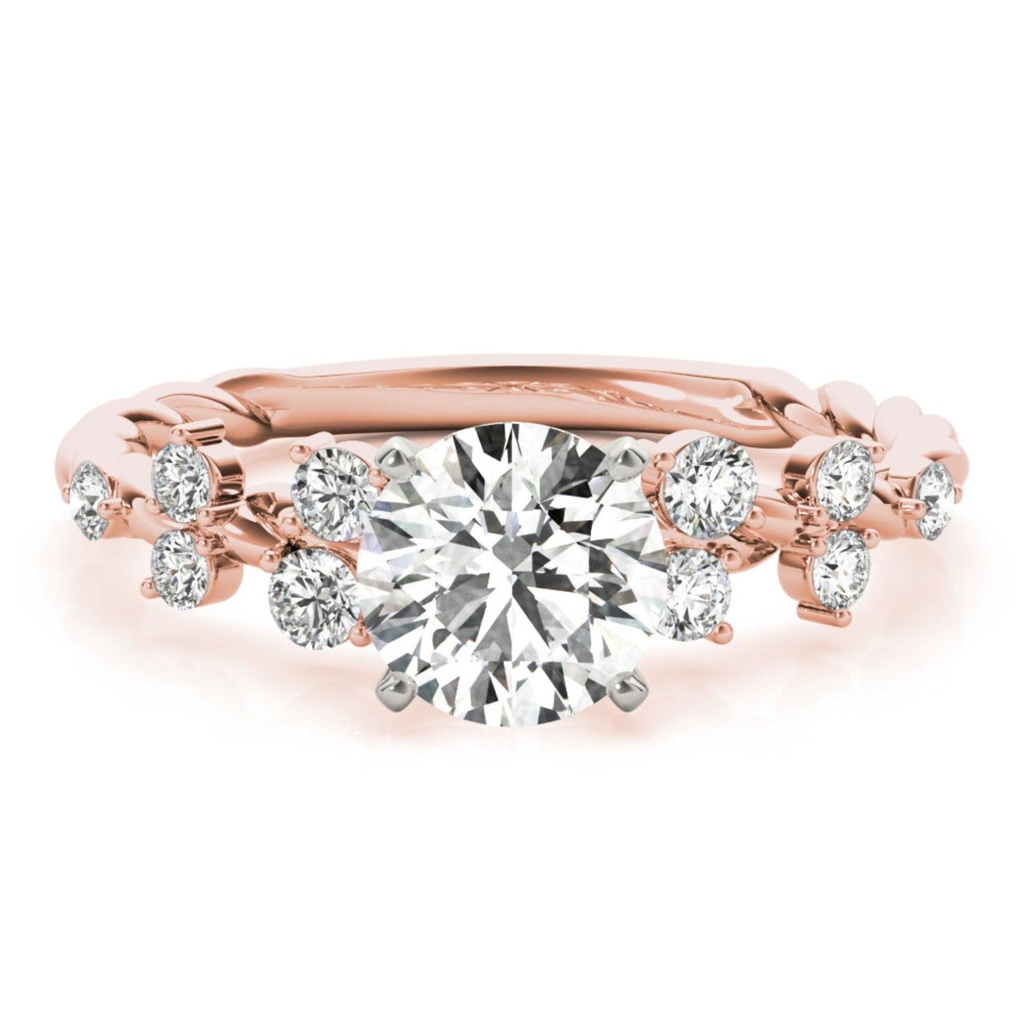 Round Cut Diamond Solitaire With Accent Twisted Engagement Ring For Women