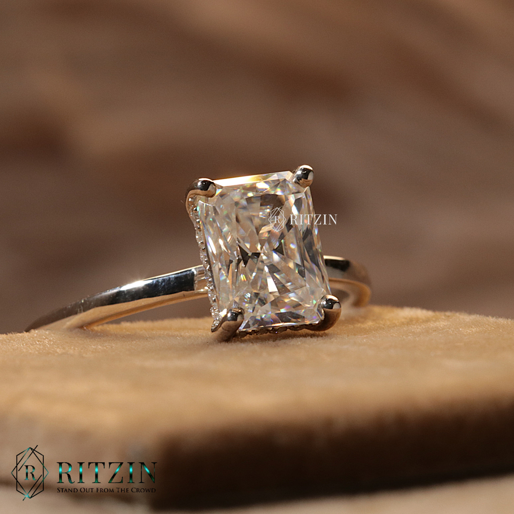 Radiant Cut Diamond Hidden Halo Style Engagement Ring For Women