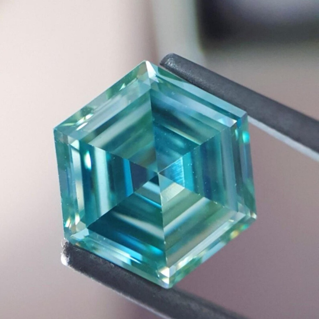 Loose Moissanite Fancy Blue Clean Hexagon Cut 8.00 MM