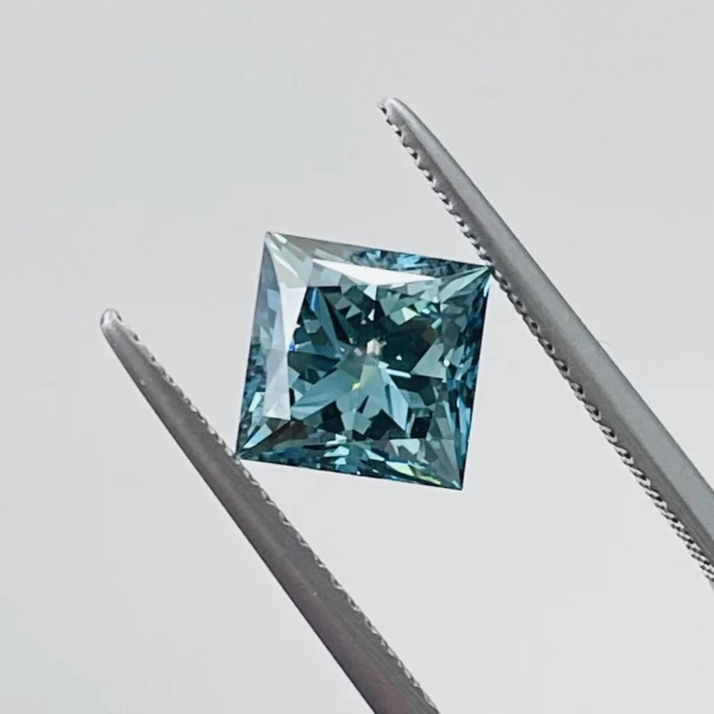 Loose Moissanite Fancy Blue Clean Princess Cut 5.00 MM