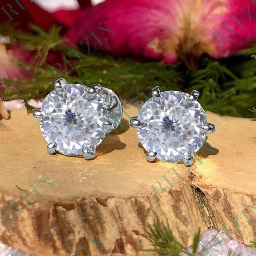  Round Portuguese Cut Diamond Stud Earrings For Women