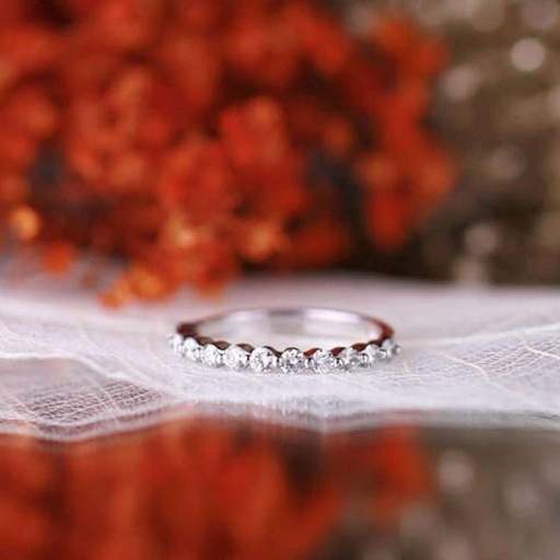 Round Cut Diamond Half Eternity Wedding Band For Women