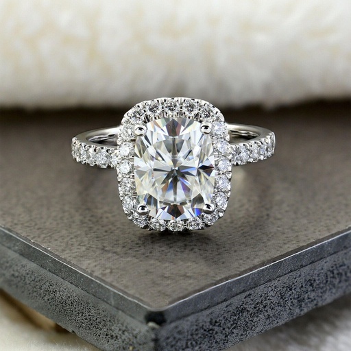 Moissanite Halo Engagement Ring Elongated Cushion Cut 