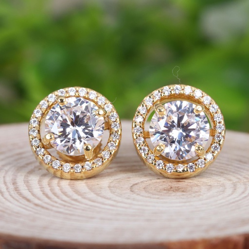Round Cut Moissanite Halo Stud Earrings