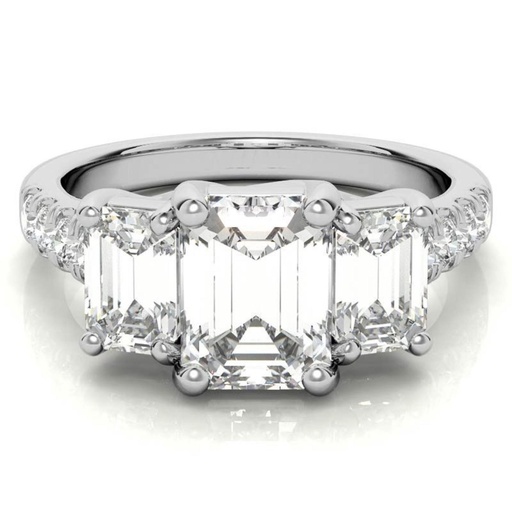 Emerald 3 Stone Cut Diamond Engagement Ring for Women