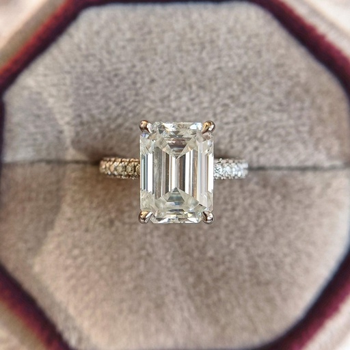 Emerald Cut Diamond Hidden Halo Anniversary Ring For Women