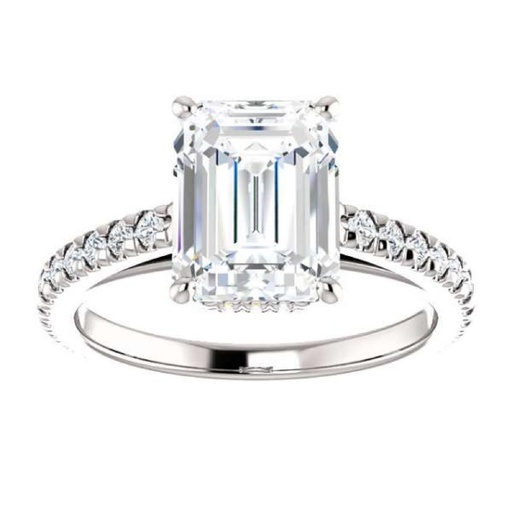 Emerald Cut Diamond Hidden Halo Engagement Ring for Women