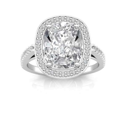  Elongated Cushion Cut Diamond Halo Engagement Ring For Women