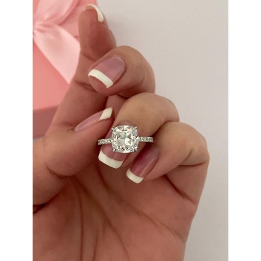 Cushion Diamond Double Row Hidden Halo Engagement Ring for Women