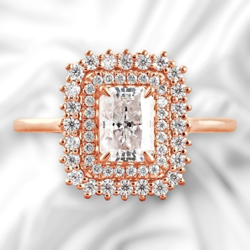 Radiant Diamond Double Halo Engagement Ring for Women