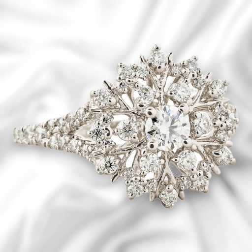 Round Cut Floral Style Cluster Engagement Ring For Women