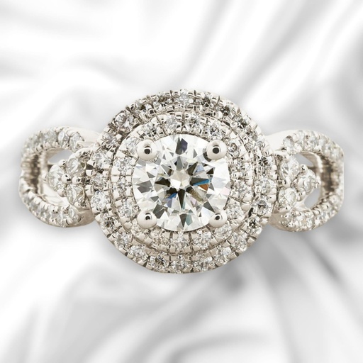 Round Cut Diamond Halo Split Shank Anniversary Ring for Women