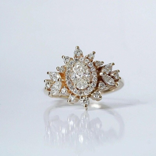  Oval Cut Diamond Halo Cluster Style Engagement Ring For Women