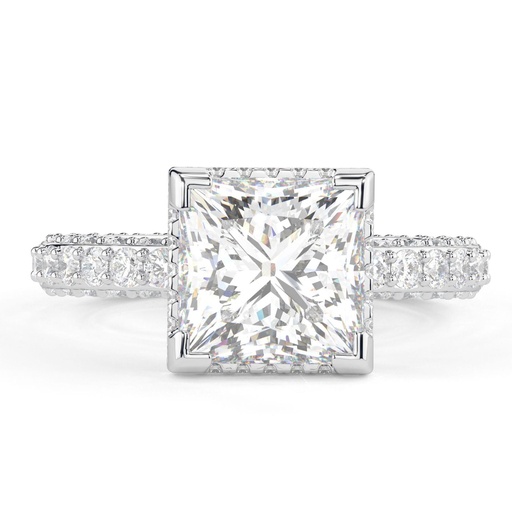  Princess Cut Diamond Hidden Halo 3 Row With Accents Engagement Ring For Women