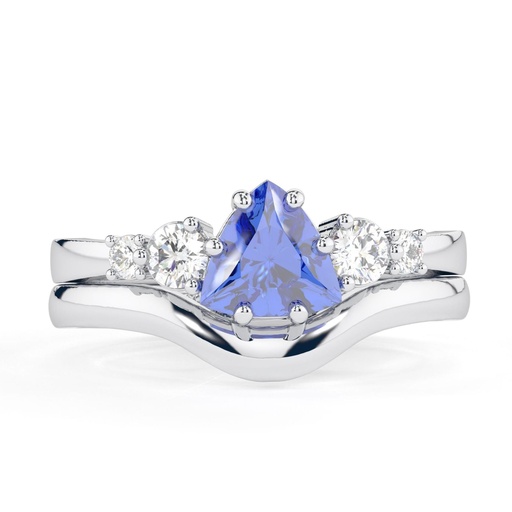 Royal Blue Trillion Cut Diamond 5 Stone Bridal Set Ring for Women