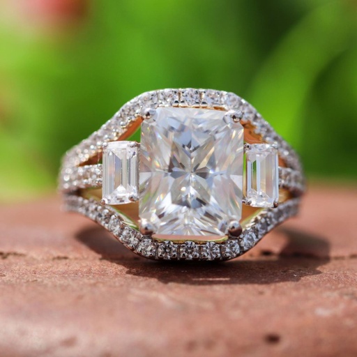 Radiant Cut Diamond 3 Stone Trio Set Anniversary Ring for Women