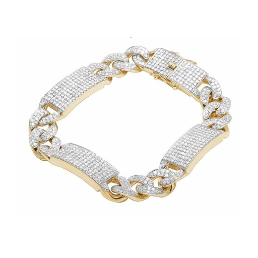 Round Diamond Cuban Chain Hip Hop Bracelet, Sterling Silver  Diamond Bracelet 