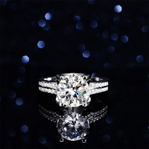 Round Cut Diamond Double Row Solitaire With Accents Engagement Ring for Women