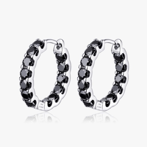Black Round Cut Diamond Inside Outside Hoop Earrings For Women