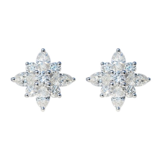 Round And Marquise Cut Diamond Floral Stud Earrings  For Women 