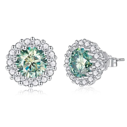 Green Round Cut Diamond Halo Stud Earrings For Women