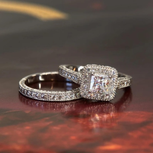 Princess Cut Stone Wedding Ring Set For Women
