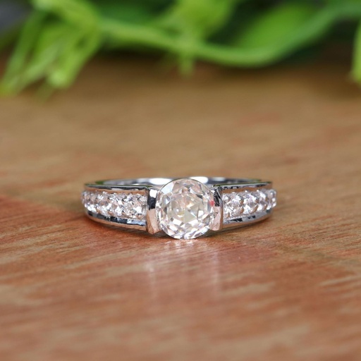 Round Rose Cut Diamond With Accents Engagement Ring for Women