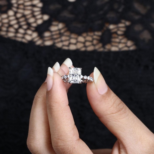 Radiant Cut Diamond Hidden Halo Anniversary Ring for Women