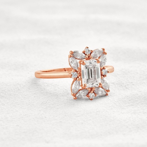 Emerald Cut Stone Halo Engagement Ring for Women