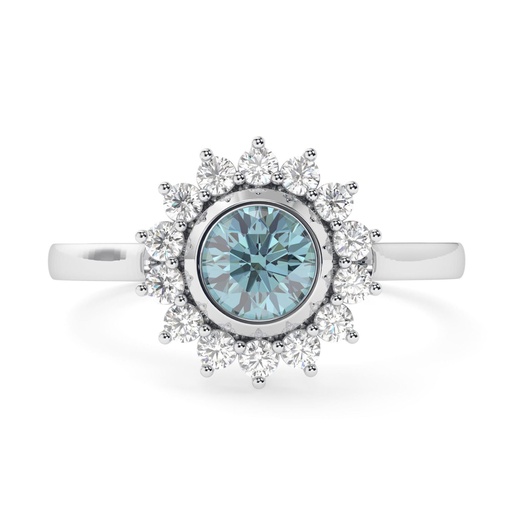 Blue Round Cut Diamond Halo Engagement Ring for Women