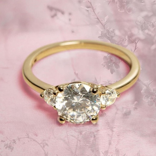   Round  engagement ring Unique Three stone Rose gold wedding Anniversary gifts for women vintage art deco 