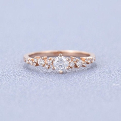  Engagement Ring Rose Gold side round stone Vintage Unique Round Diamond Wedding Eternity Promise 