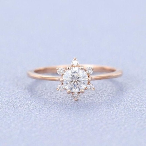  engagement ring rose gold unique ring vintage side stone Round shaped wedding for women Bridal Anniversary gift