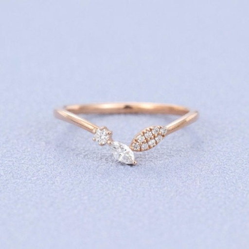 Rose gold vintage Unique Marquise cut Moissanite Curved wedding band ring set Silver Promise Engagement anniversary Surprise gift for women